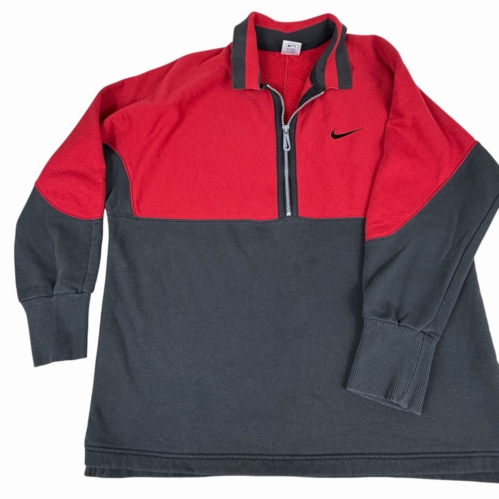 VTG Nike Half Zip Sweatshirt Red‎ Black Color Block Men's Size Large Logo